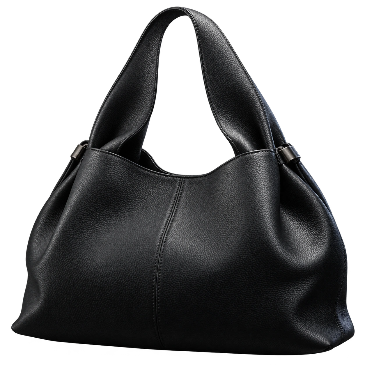Borsa hobo senza marchio: grana della pelle, cuciture e riflessi sul prodotto